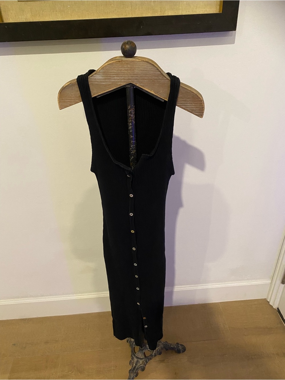 Zara Black Ribbed Button-Front Maxi Tank Dress